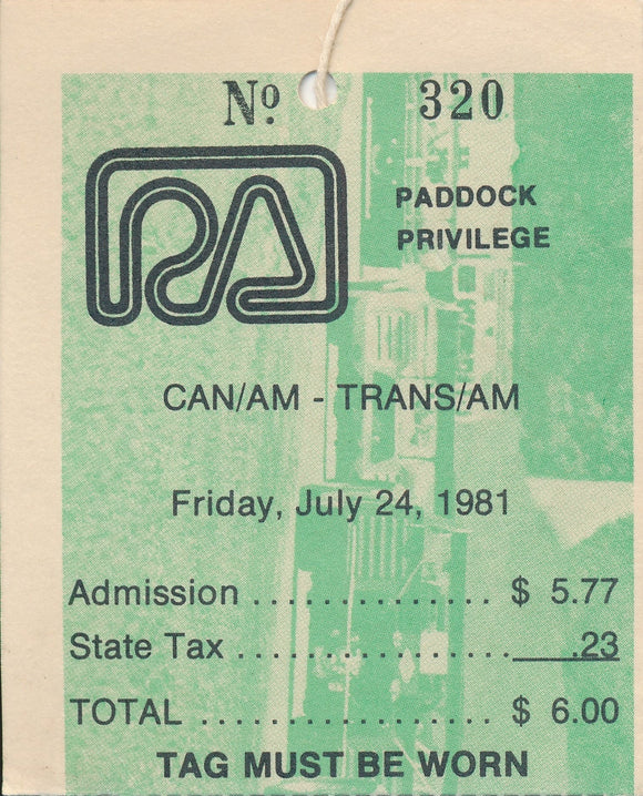 1981 CAN-AM Trans Am Paddock Privilege Credential