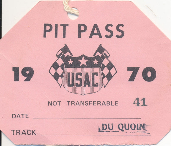 1970 USAC Du Quoin Pit Pass