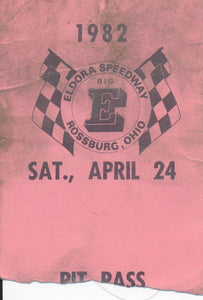 1982 Eldora Speedway Rossburg Ohio Pit Pass