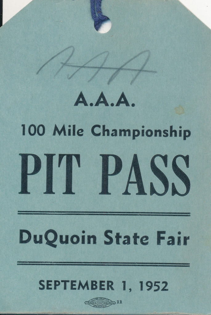 1952 AAA 100 Mile Championship Du Quoin State Fair Pit Pass