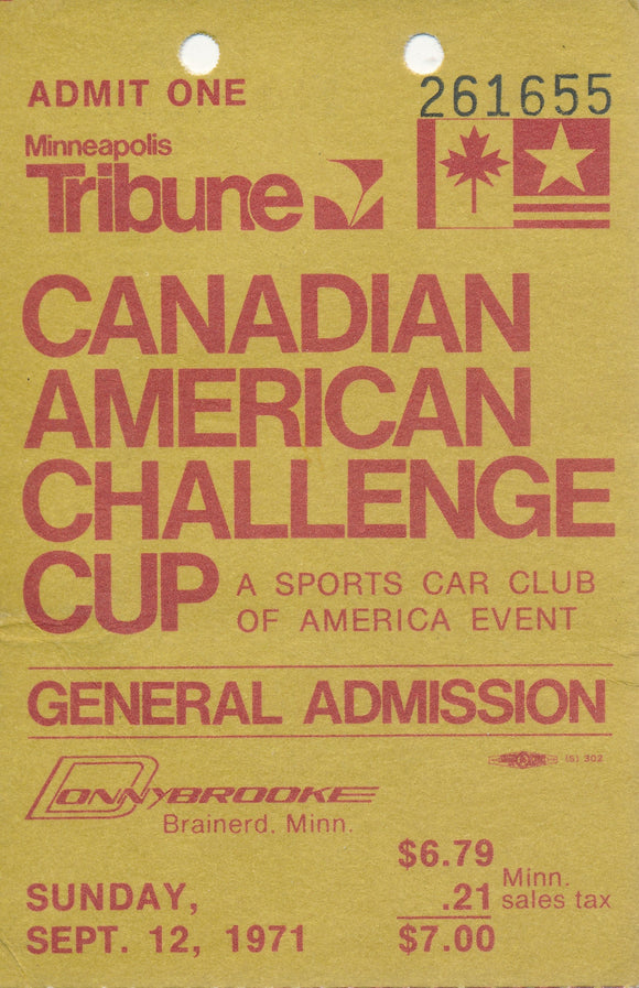 1971 SCCA Minneapolis Tribune Canadian American Challenge Cup General Admission Ticket