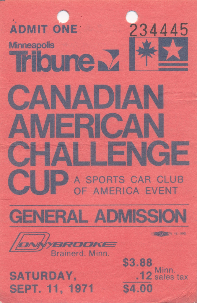 1971 SCCA Minneapolis Tribune Canadian American Challenge Cup General Admission Ticket