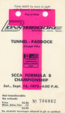 1972 SCCA Formula B Championship Donnybrooke Tunnel Paddock Credential