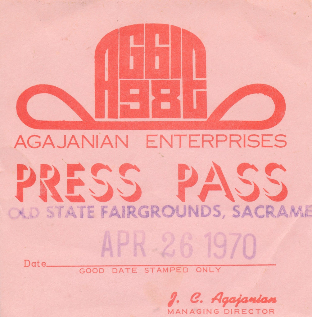 1970 Agajanian Enterprises Old State Fairgrounds Sacramento Press Pass