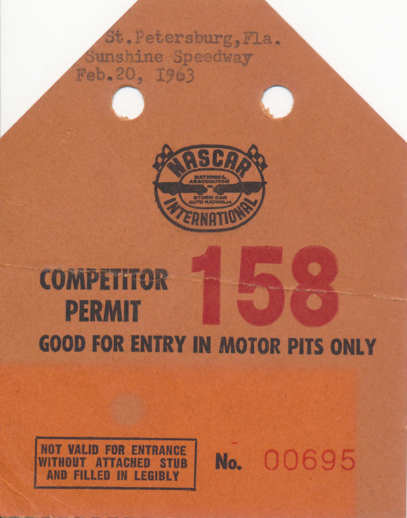 1963 Sunshine Speedway NASCAR Competitor Permit