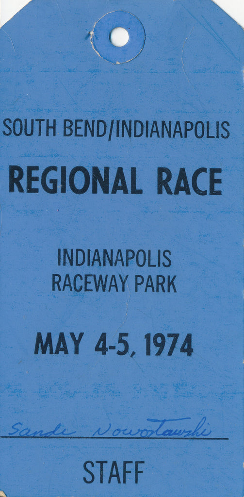 1974 Indianapolis Raceway Park Southbend/Indianapolis Regional Race Staff Credential