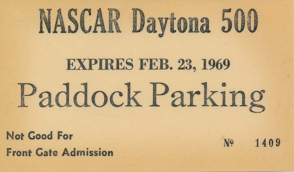 1969 NASCAR Daytona 500 International Speedway Paddock Parking Pass