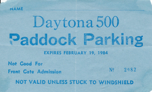 1984 Daytona 500 Paddock Parking Pass