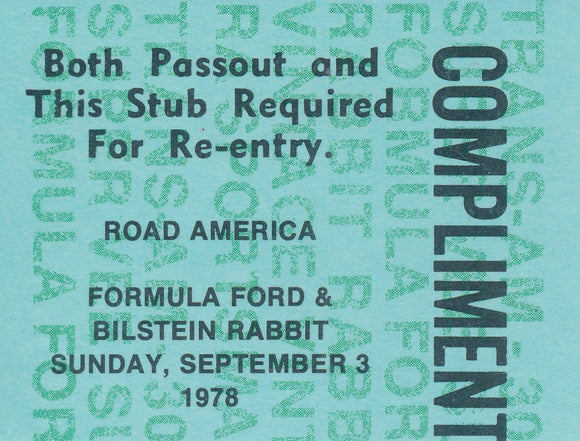 Formula Ford & Bilstein Rabbit Complimentary Pass