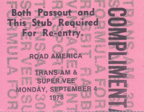 1978 Trans-AM & Super Vee Complimentary Pass