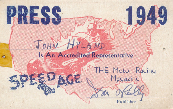 1949 SpeedAge John Hyland Press Pass