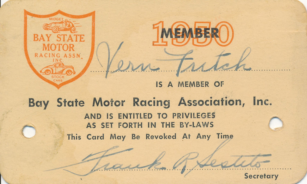 1950 Bay Member Racing Association Vern Fritch Member Card