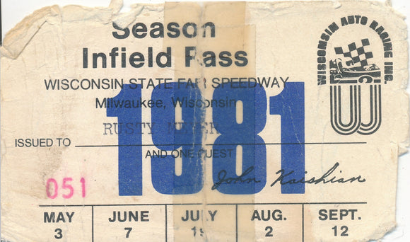 1981 Wisconsin State Fair Speedway Season Infield Pass