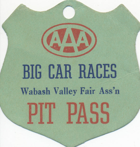 AAA Big Car Races Wabash Valley Fair Association Pit Pass