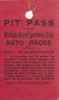 1951 Williams Grove Speedway Association Auto Races Pit Pass