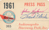 1961 Indianapolis Raceway Park John Hyland Press Pass