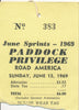 1969 June Sprints Road America Paddock Privilege Credential