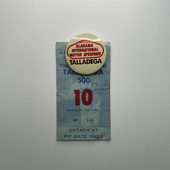 1981 13th Annual Talladega 500 Alabama International Motor Speedway Talladega Pit Pass and Button