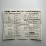 1984 CART Detroit Grand Prix Media Credential Map and Wristband.