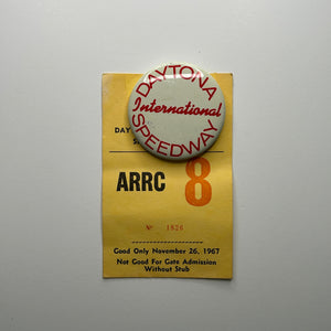 1967 Sports Car Club of America SCCA Runoffs Credential and Button. SCCA Runoffs at Daytona International Speedway Road Course.