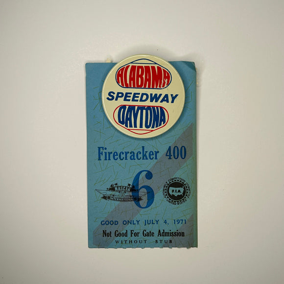 1971 Firecracker 400 Credential & Alabama Daytona Speedway Button