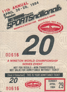 1984 NHRA Sportsnationals Ticket. Winston World Championship Series at Indianapolis Raceway Park