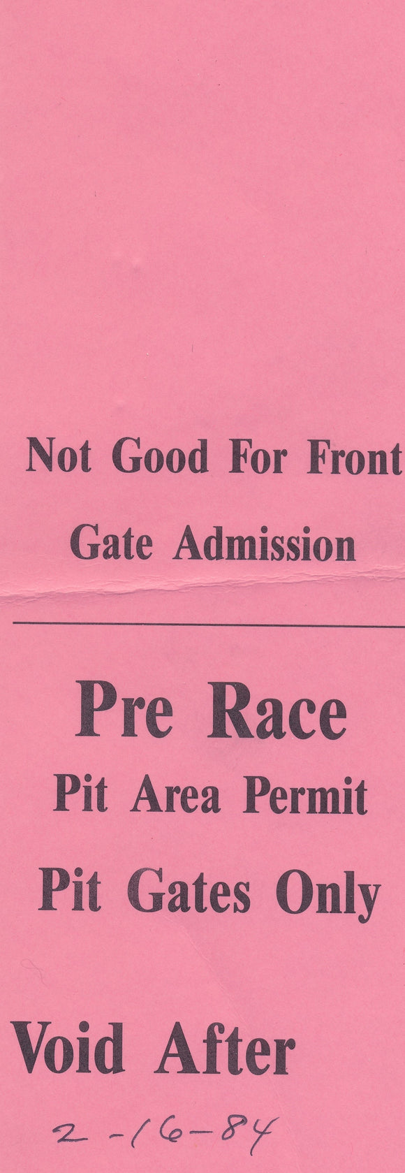 1984 Pit Credential