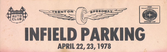 1978 Trenton Speedway Infield Parking Pass