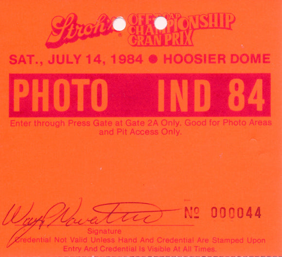 1984 Off Road Championship Grand Prix Hoosier Dome Photo Press Credential