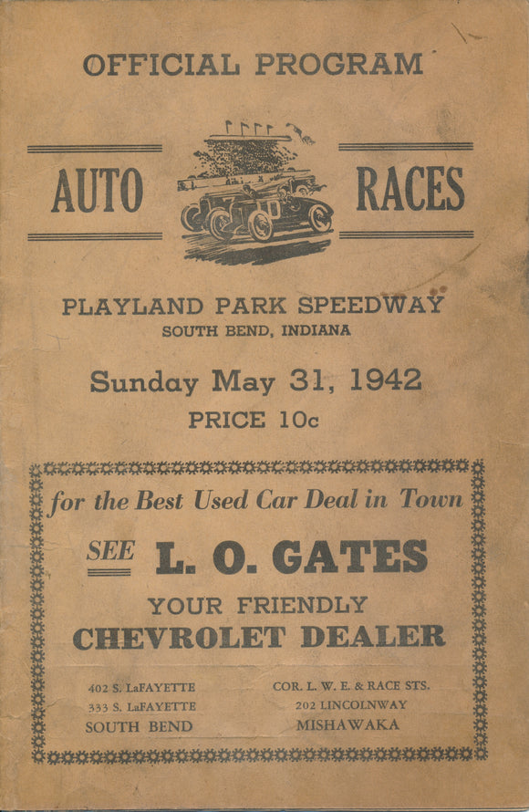 1942 Auto Races Playland Park Speedway Official Program