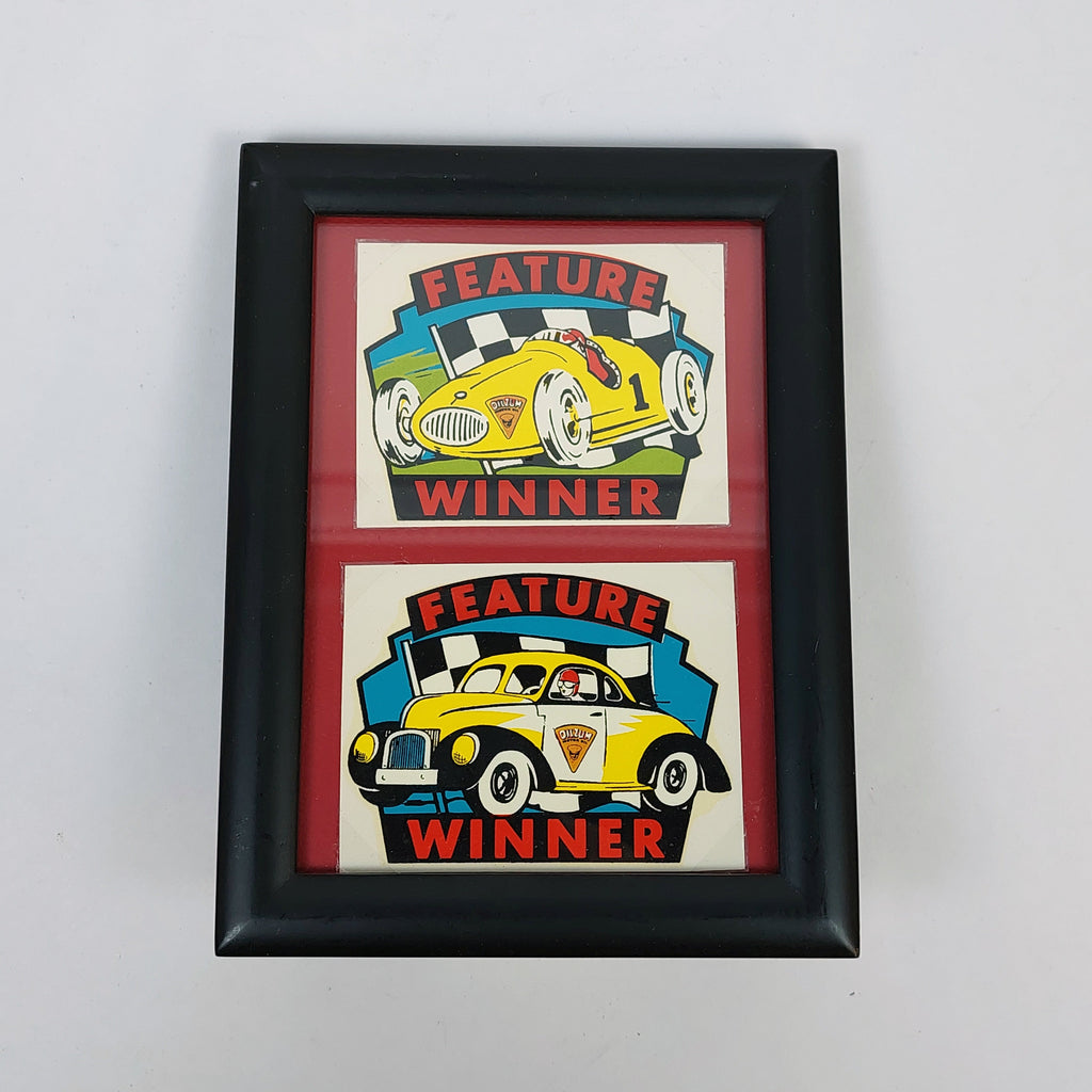 Feature Winner Water Slide Decals. Champ Car & Stock Car. Framed.