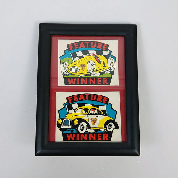 Feature Winner Water Slide Decals. Champ Car & Stock Car. Framed.
