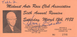 Henry Banks Signed Midwest Auto Race Club Association Sixth Annual Reunion 1982 Table ticket.