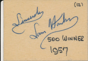 Sam Hanks Cut Signature Card "500 Winner 1957" Laminated