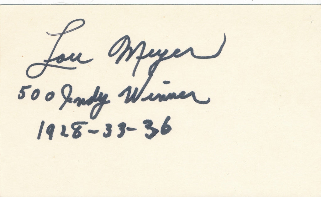 Louis Meyer Cut Signature. "500 Indy Winner 1928-33-36"