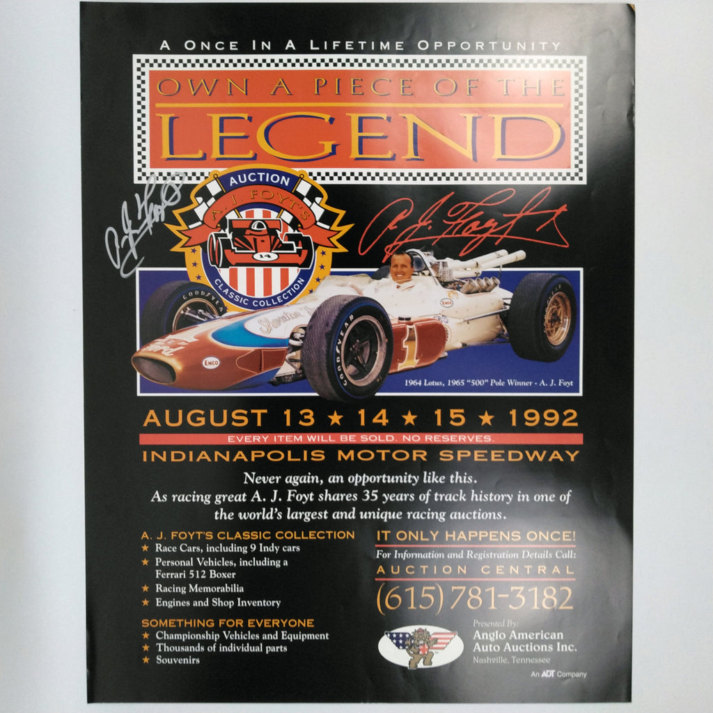 1992 Legend Foyt Auction Poster signed by A.J. Foyt
